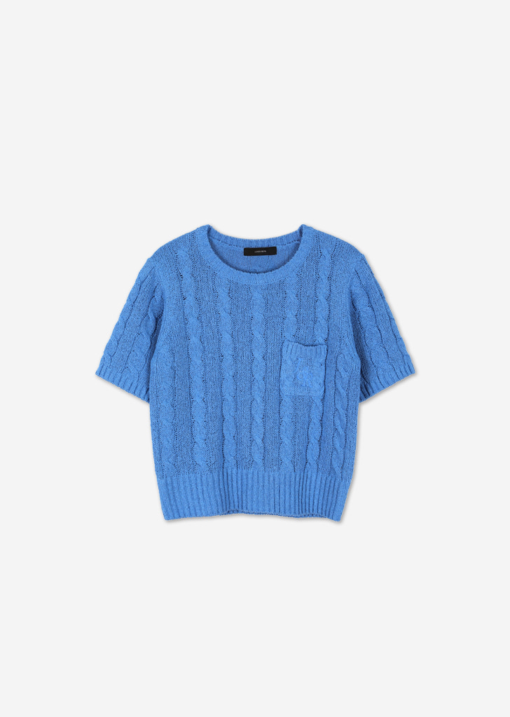 Cable Poket Half Sleeve Knit [Blue]