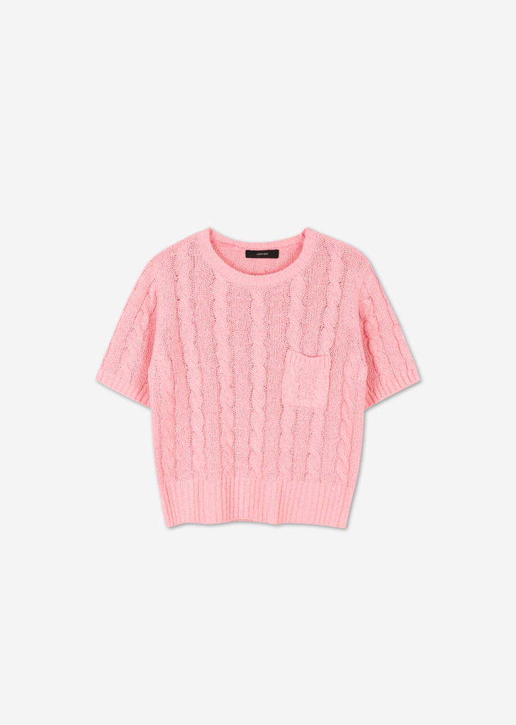 Cable Poket Half Sleeve Knit [Pink]