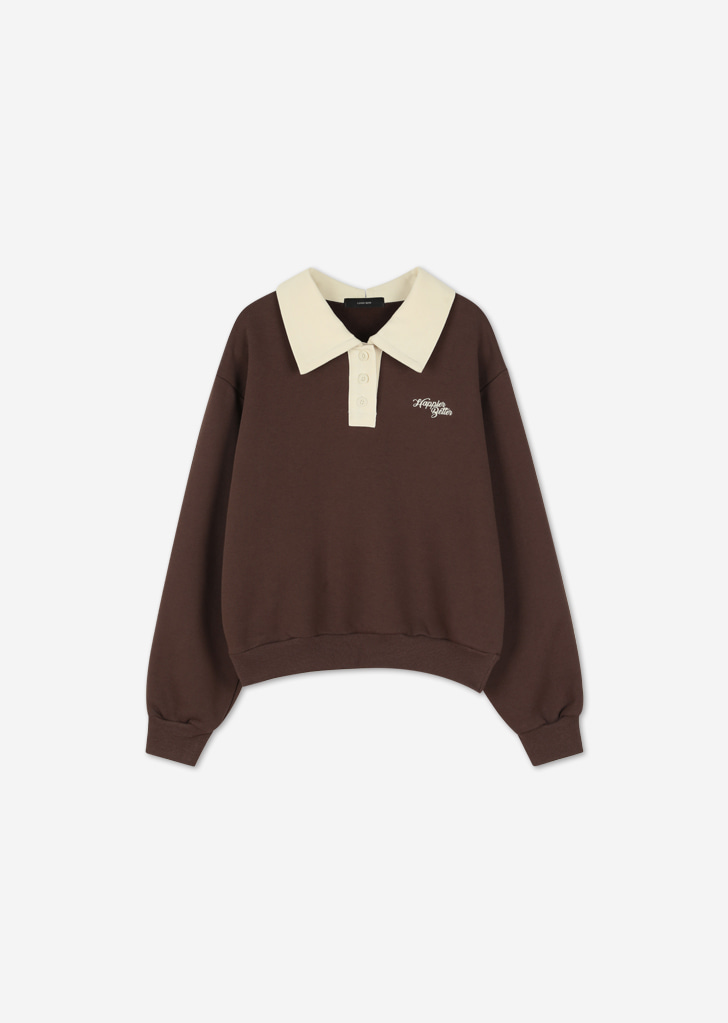 Collar Button Sweatshirt [Brown]