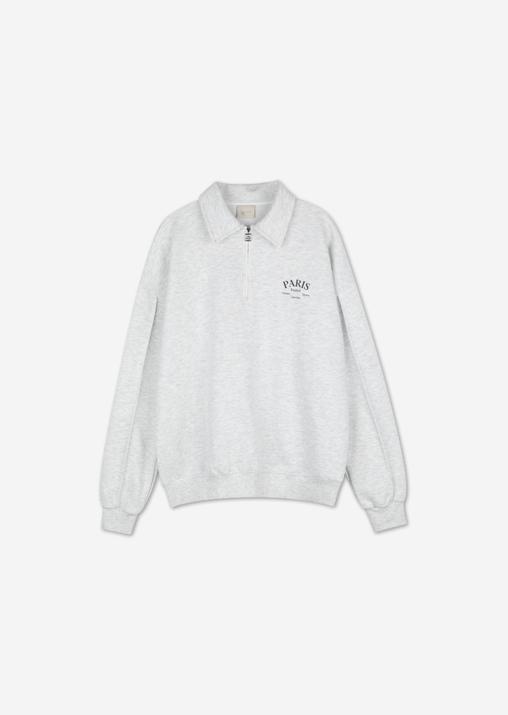 PARIS Half Zip Up Sweatshirt [White Melange]