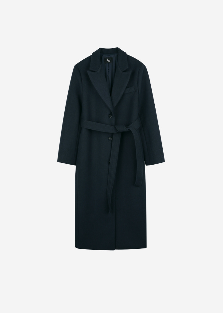 Lossy Belted Single Long Coat [Navy]