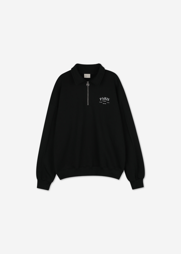 PARIS Half Zip Up Sweatshirt [Black]