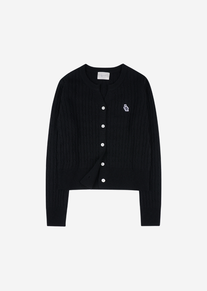 Lossy Row Cashmere Cable Patch Cardigan [Black]