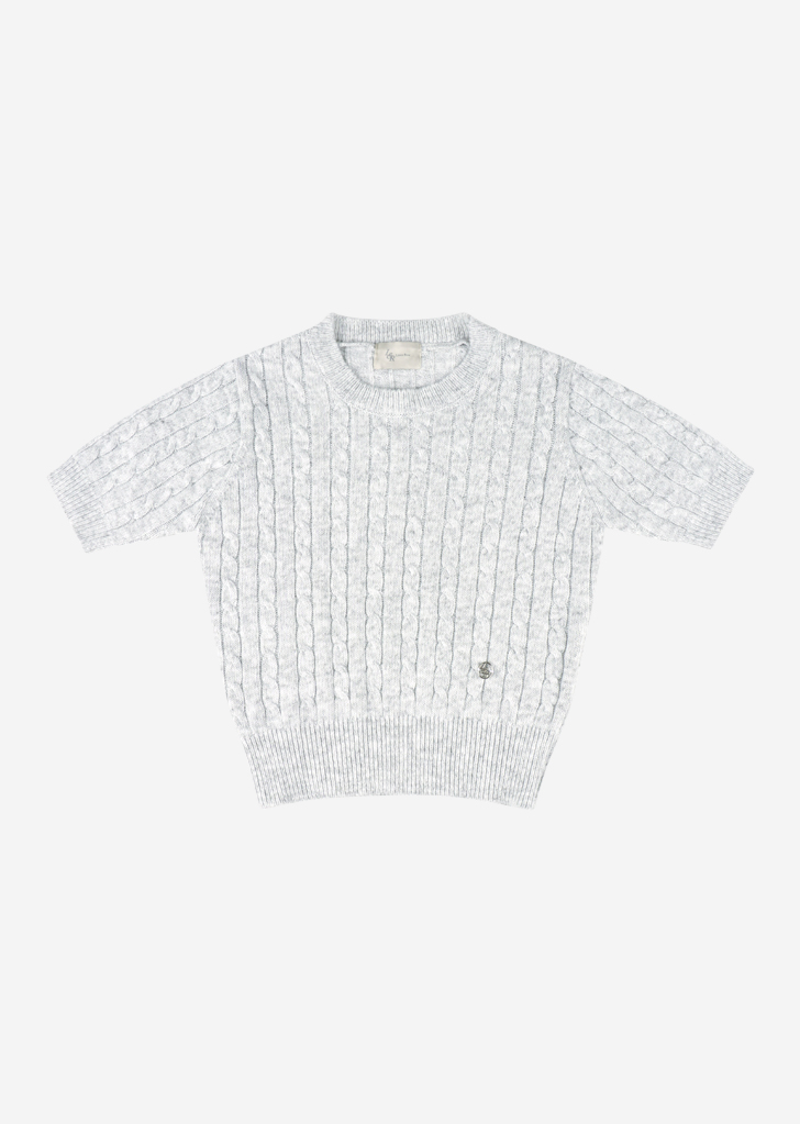 Lossy Row Cashmere Cable Short-Sleeved Round Knit [Light Gray]
