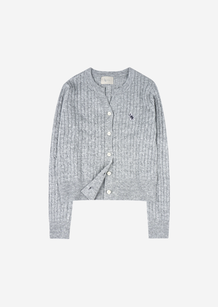 Lossy Row Cashmere Cable Patch Cardigan [Gray]