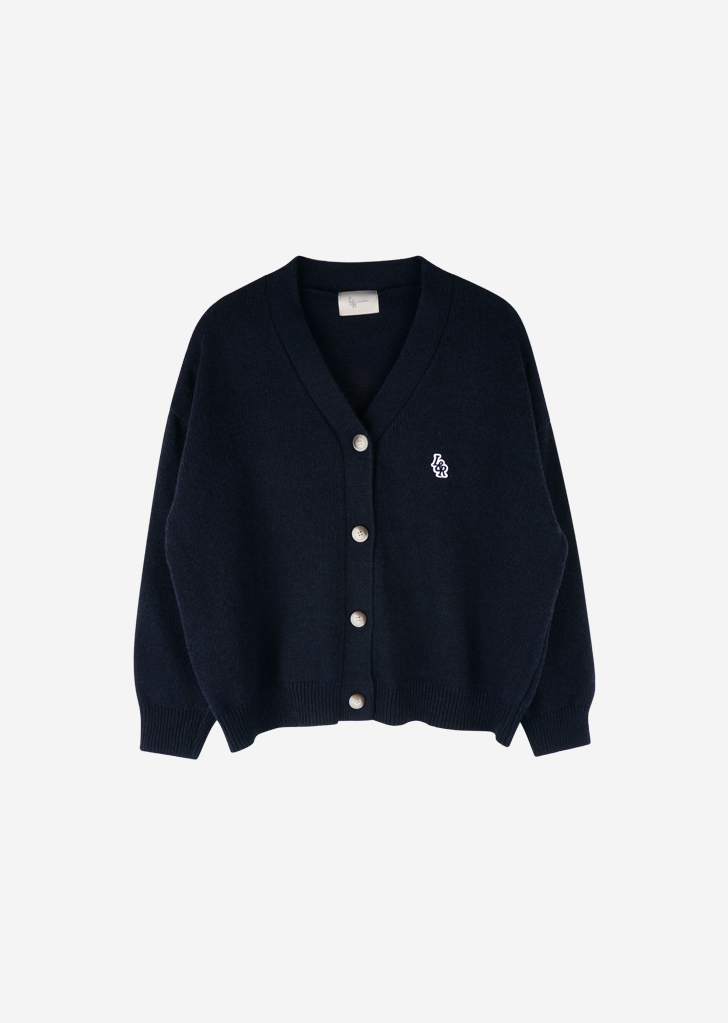Lossy Row Cashmere Patch V Cardigan [Navy]