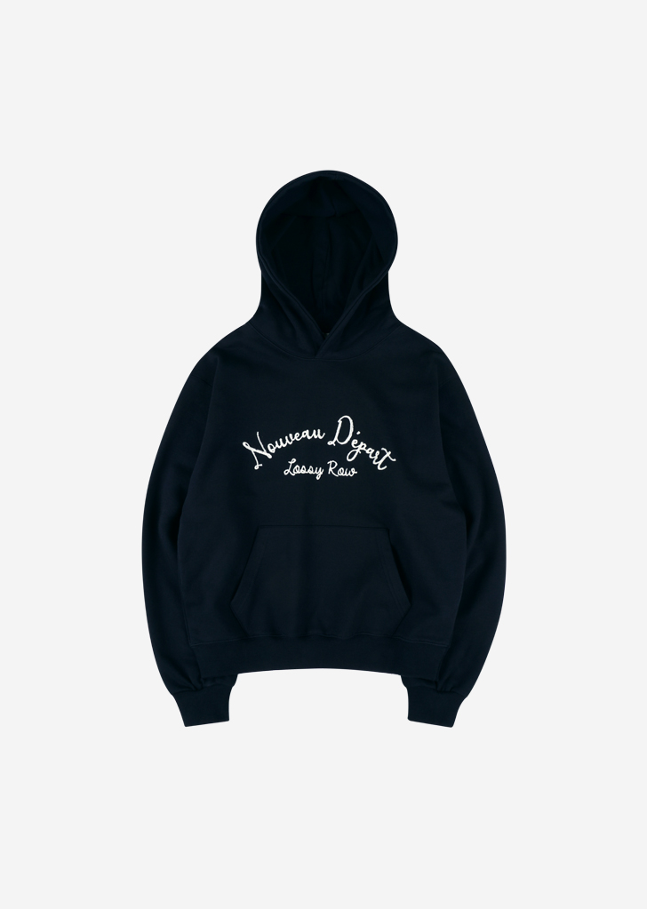 Lossy Row hand-stitch hoodie [Navy]