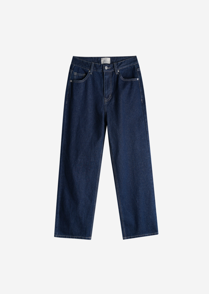 Lossy Row semi-wide denim pants [Normal Blue]