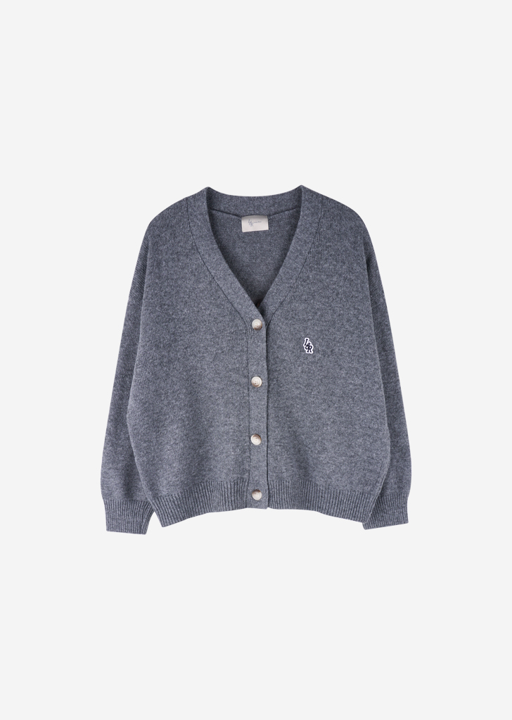 Lossy Row Cashmere Patch V Cardigan [Gray]
