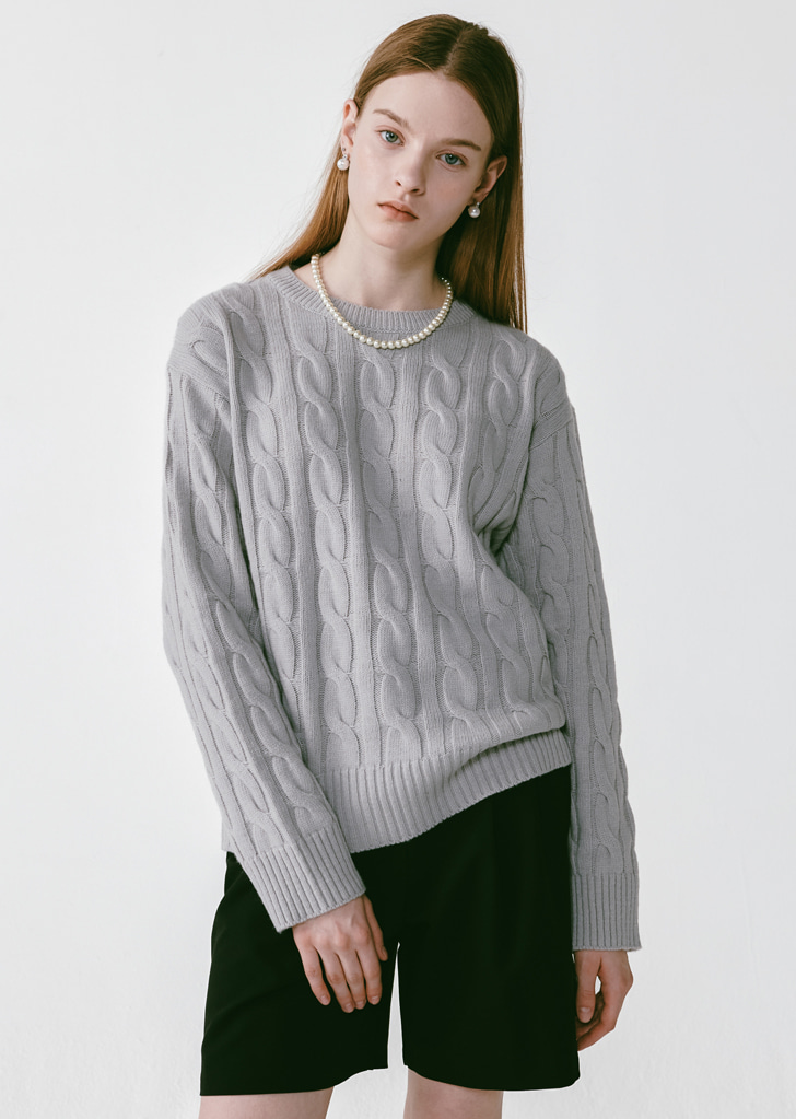 Round Cable Knit [Grey]
