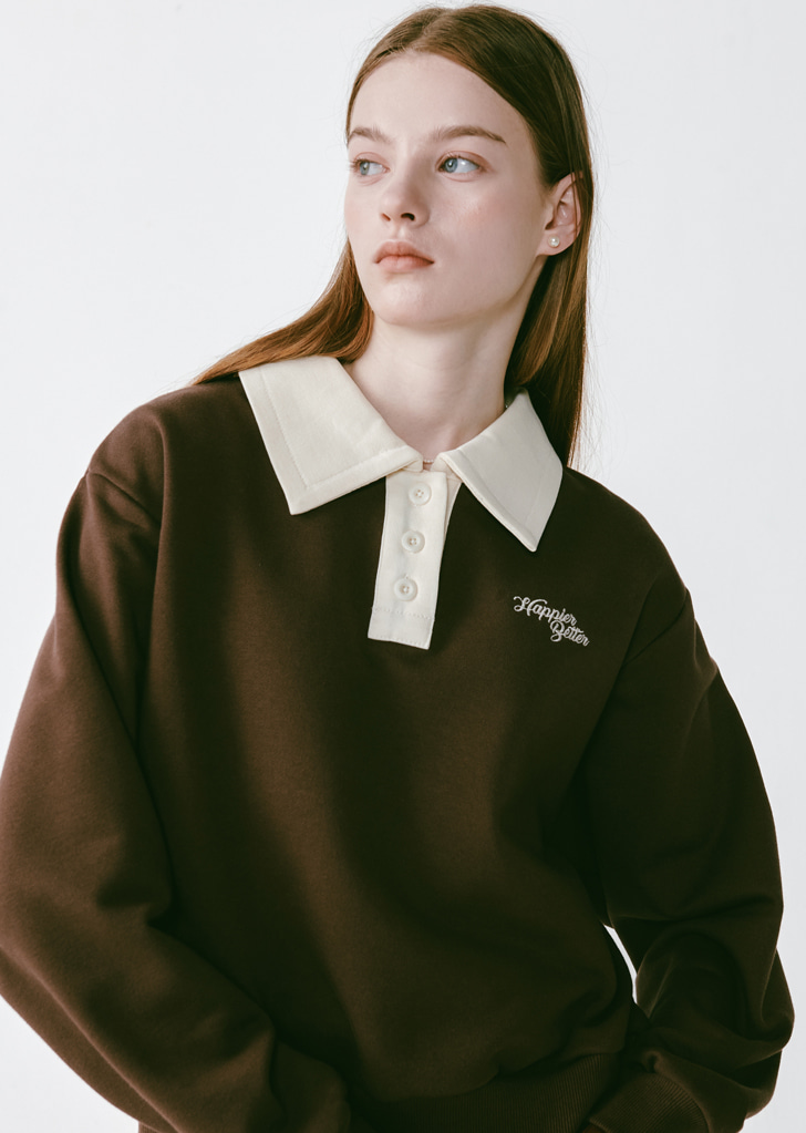 Collar Button Sweatshirt [Brown]