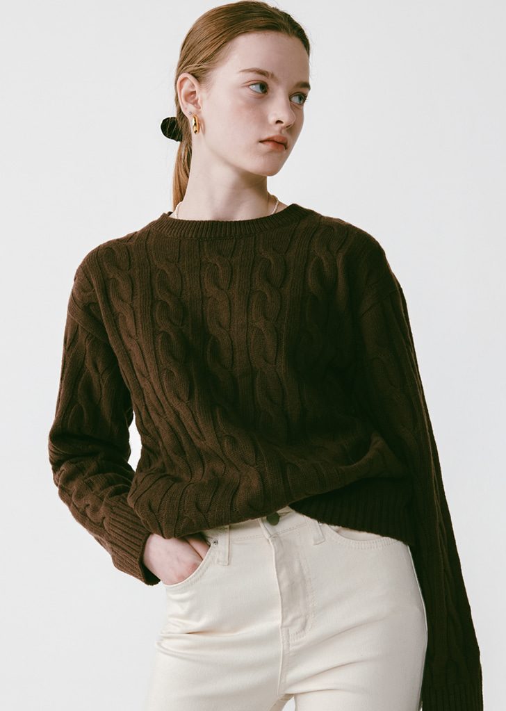 Round Cable Knit [Brown]