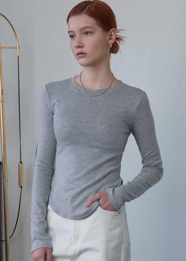 lossy fitted long-sleeved T-shirt [Gray]