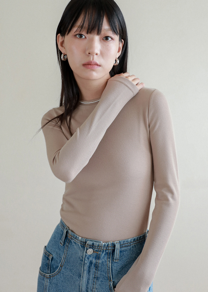 Lossy Row Layered long-sleeved T-shirt [Beige]