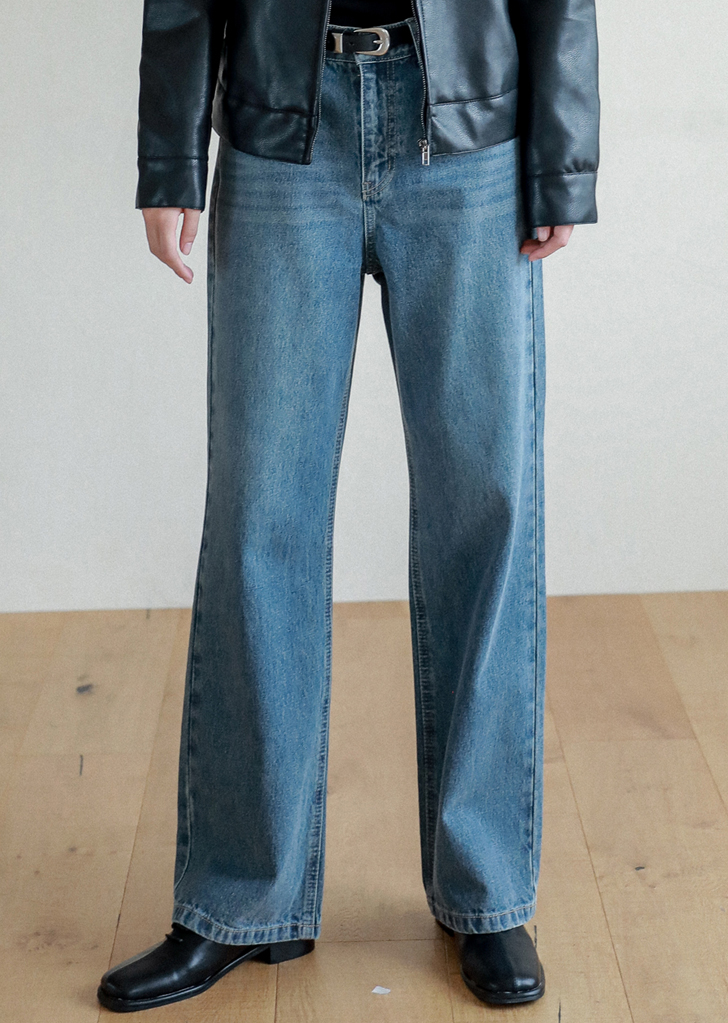 Lossy Row semi-wide denim pants [Brush Blue]