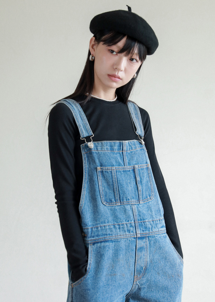 Lossy Row Blue washed denim overalls [Blue]