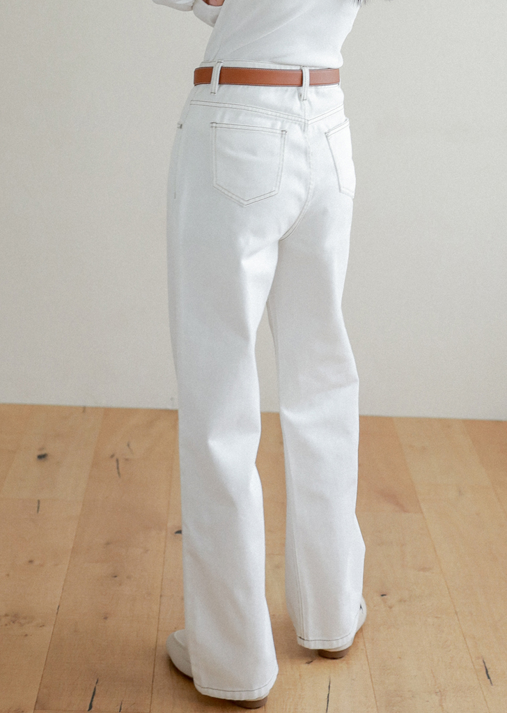 Lossy Row semi-wide denim pants [White]