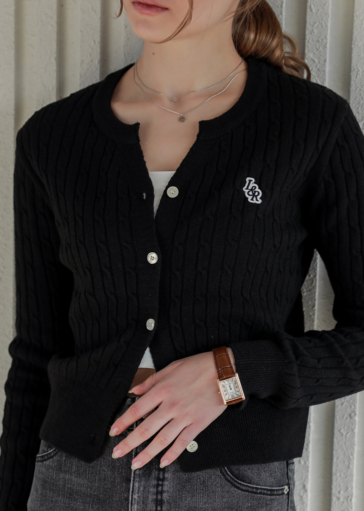 Lossy Row Cashmere Cable Patch Cardigan [Black]