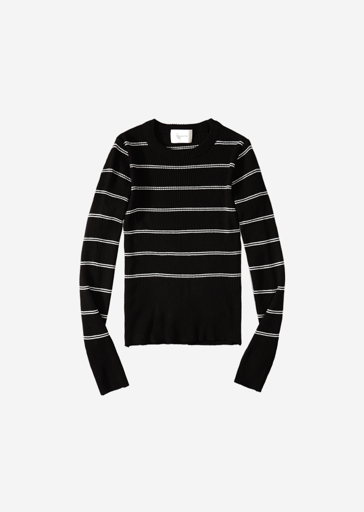 Striped round knitwear [Black]