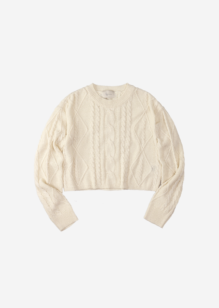 Cable Crop Round Knit [Cream]