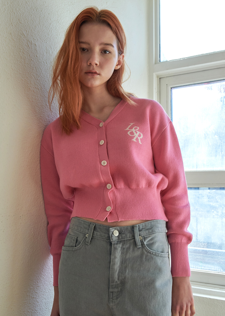lossy L&amp;R V-neck cardigan knit [Pink]